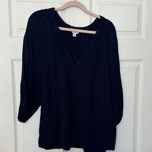 crown & ivy Navy V-Neck Peasant Top